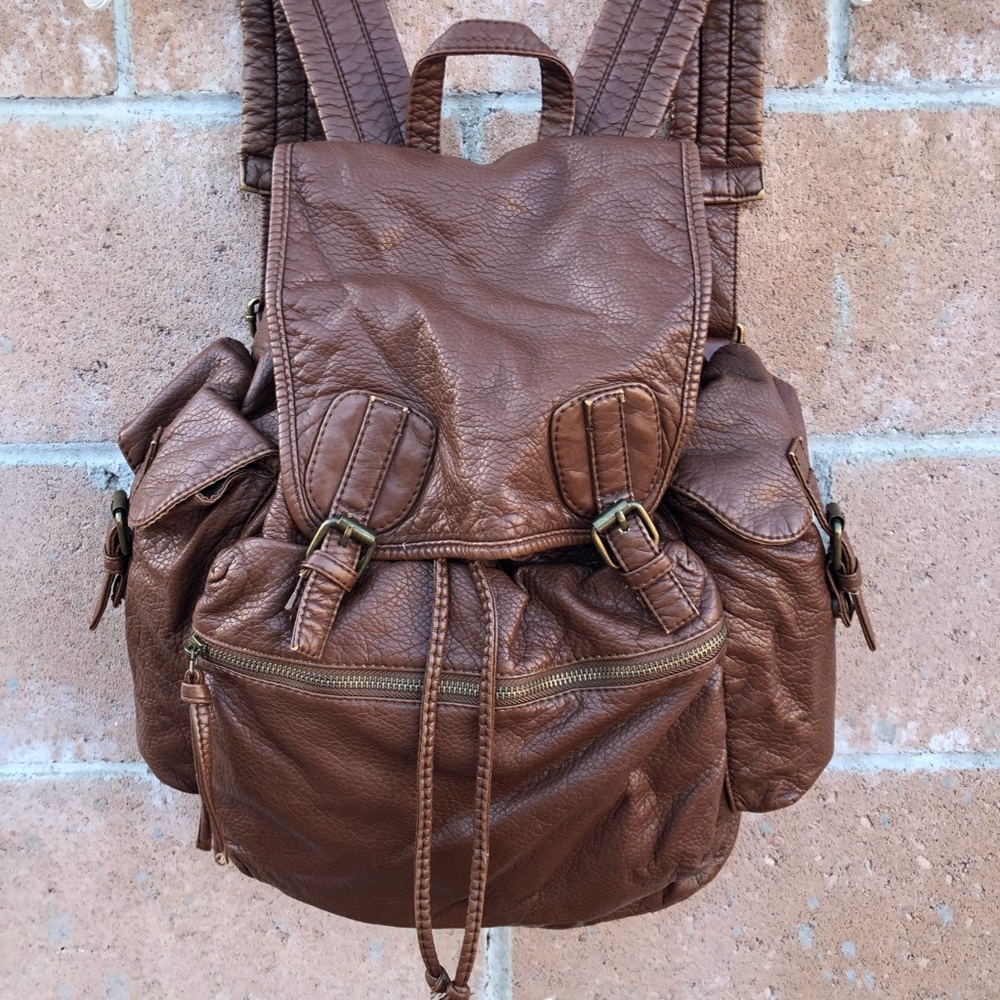 Pacsun Brown Faux Leather Backpack